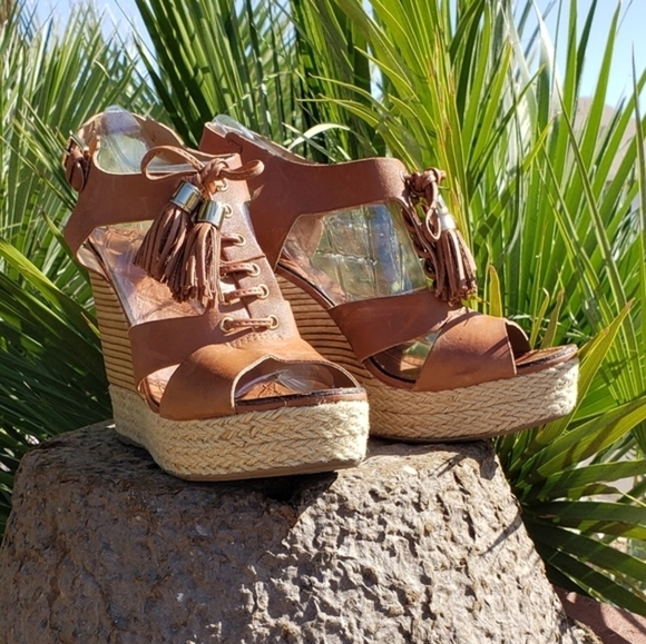 Klub Nico VERONICA‎ Cognac Brown Leather Wedge Sand - Picture 4 of 7